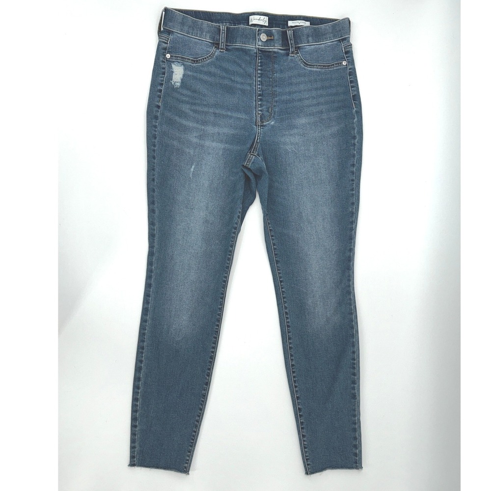 Wonderly Womens Size 10 Medium Wash Blue Pull On Distressed Denim Jeggings Jeans